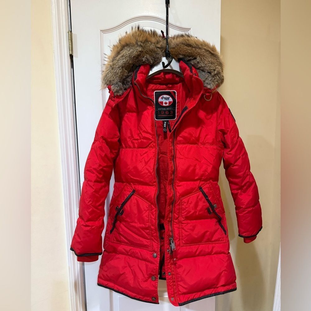 Pajar Women's Cougar Long Down Parka with removable Fur Hood, S, Used see pics - Picture 4 of 15
